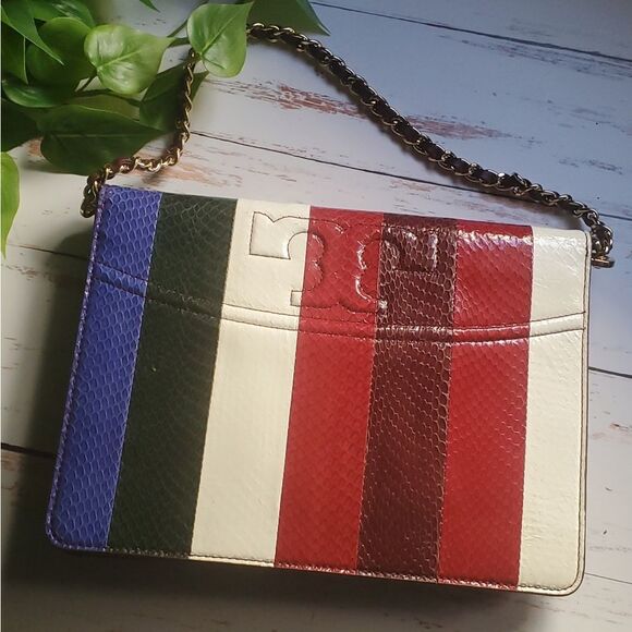 Tory Burch Exotic Leather Genuine Snake & Lambskin Bag (Red, Blue, Green, Cream) - Picture 3 of 10